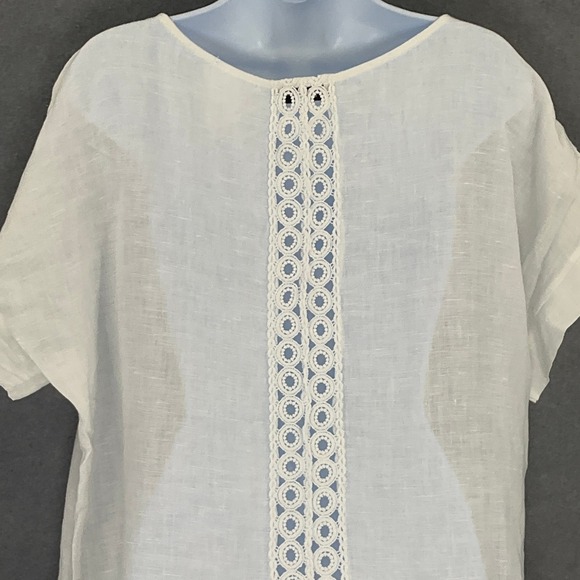 Terzo Millennio Italy 100% Linen‎ White Top Crochet Back Womens Sz L Sustainable - Picture 6 of 10